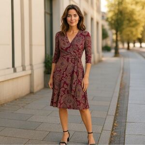 NWT Lauren Ralph Lauren Paisley Surplice Jersey Midi Dress Fall Thanksgiving